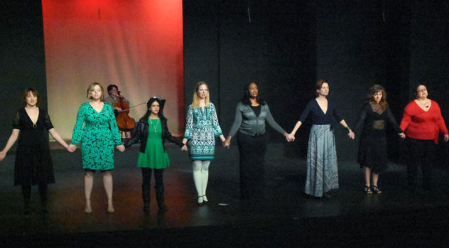 Actors on stage in a reading of Lauren Gunderson's The Revolutionists at the 2018 Gala